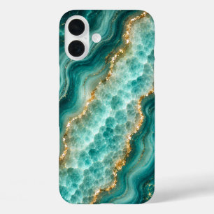 Luxuriöses Türkis-Achat-Marmor mit Goldadern iPhone 16 Plus Hülle