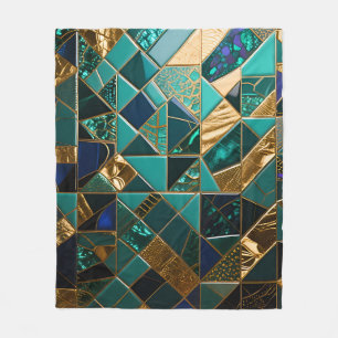 Luxuriöses Türkis Gold Geometrisches Mosaikmuster Fleecedecke