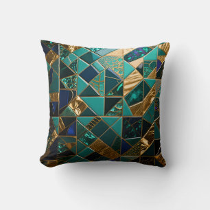 Luxuriöses Türkis Gold Geometrisches Mosaikmuster Kissen