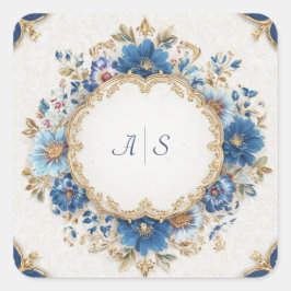 Luxuriöses Viktorianisch Blau- und Goldflordesign Quadratischer Aufkleber