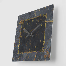 Luxuriöses Vintages Goldrahmen aus schwarzem und g Quadratische Wanduhr