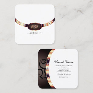 Luxuriöses Weiß und Rose Gold mit Juwelen Mit Mono Quadratische Visitenkarte