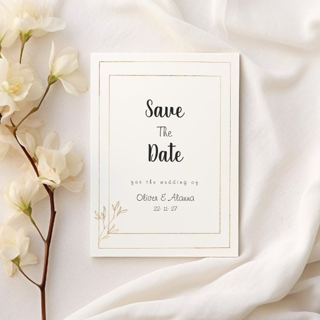 Luxuriöses, weißes Gold minimalistisch blumengesch Einladung (Luxury white gold minimalist floral Save The Date )