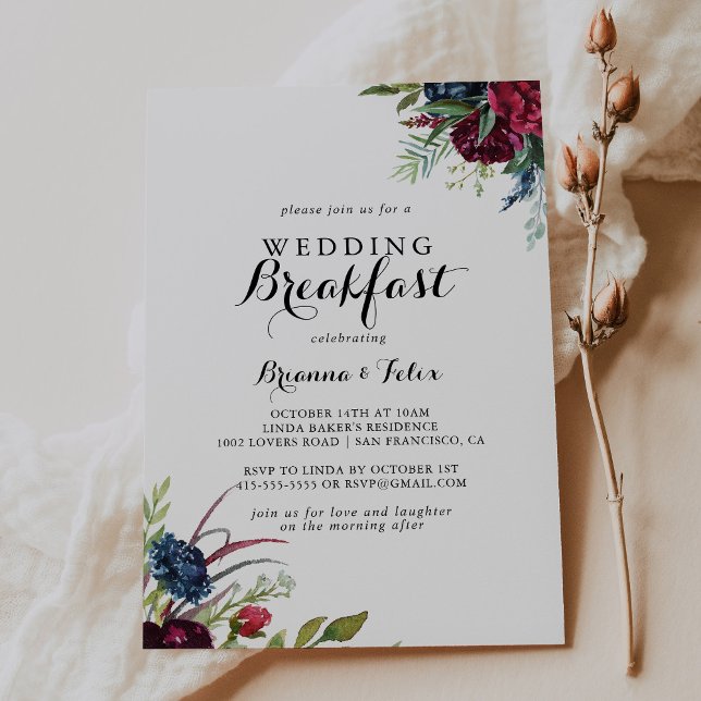 Luxuriöses Whimsical Boho Floral Wedding Frühstück Einladung (Von Creator hochgeladen)