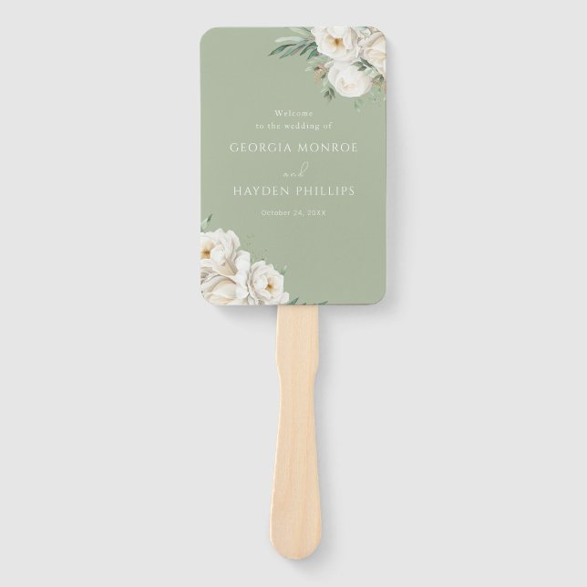 Luxuriöses White Floral Premium Sage Wedding Progr Fächer (Vorderseite)