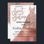 Luxuriöses White Rose Gold Glitzer Kleid Sweet 16 Einladung<br><div class="desc">Diese luxuriöse, funkelnd und glamouröse 16 . Geburtstag-Einladung ist das perfekte Design für die elegante und schicke junge Dame. Sein Design umfasst ein Imitat gedruckt Rose Gold Glitzer und Vintage Rose Goldfolie-Farbverlauf Prinzessin auf einem einfachen weißen Hintergrund mit Rose Gold benutzerdefinierte Typografie. Auf der Rückseite ist mädchenhaft und hübsch vergoldet...</div>