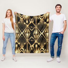 Luxurious Art Deco Geometric Gold and Black  Fleecedecke
