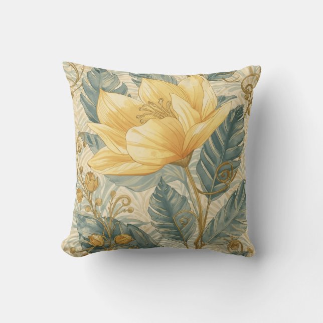 Luxurious, Beautiful Yellow Lemon Flower Pattern Kissen (Vorderseite)