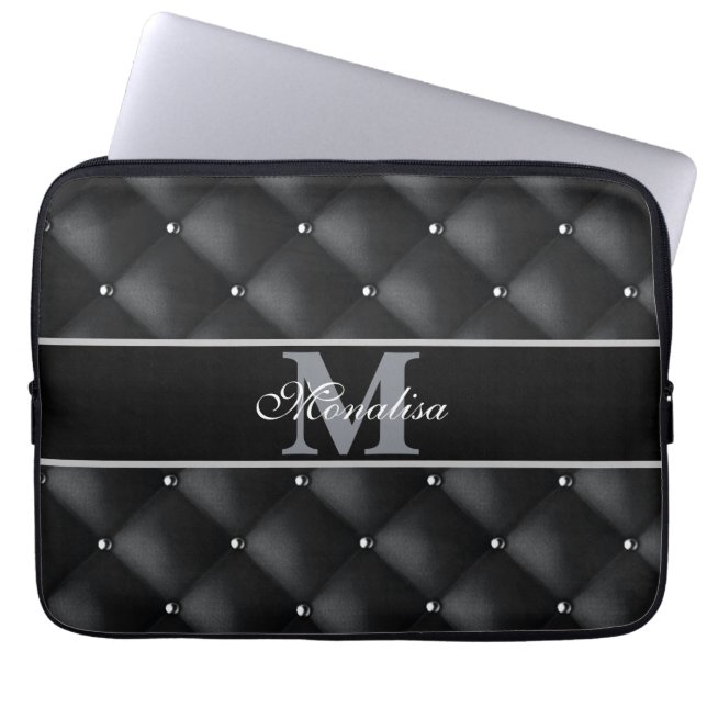 luxurious black design monogramed personalized   laptopschutzhülle (Vorderseite)