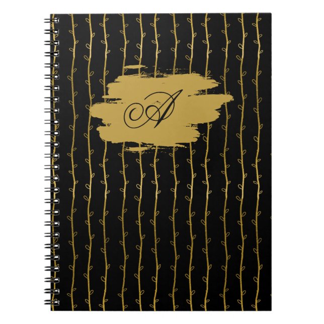 Luxurious Black & Gold Leaf Personalized Notebook Notizblock (Vorderseite)
