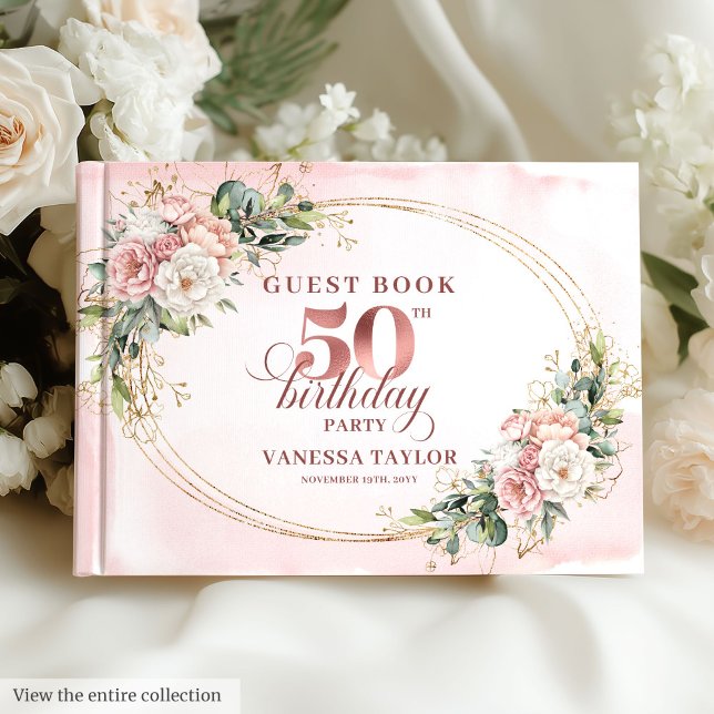 Luxurious Blush Floral Greenery 50th Guest Book Gästebuch (Luxurious Blush Floral Greenery 50th Guest Book)