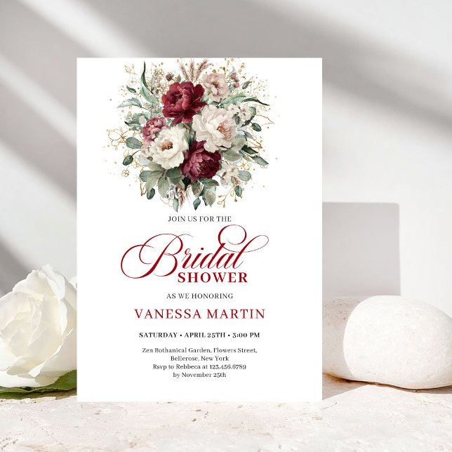 Luxurious Deep Red Gold Bridal Shower Invitation (Luxurious Deep Red Gold Bridal Shower Invitation)