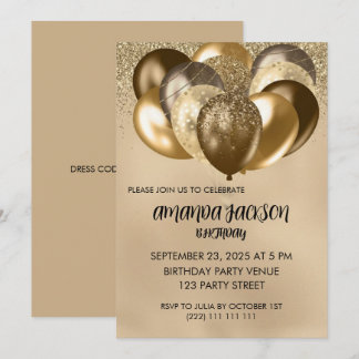 Luxurious Gold Balloons General Birthday Invite Einladung