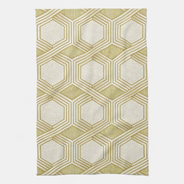 Luxurious Gold Hexagon Pattern - Marble Texture Geschirrtuch (Vertikal)