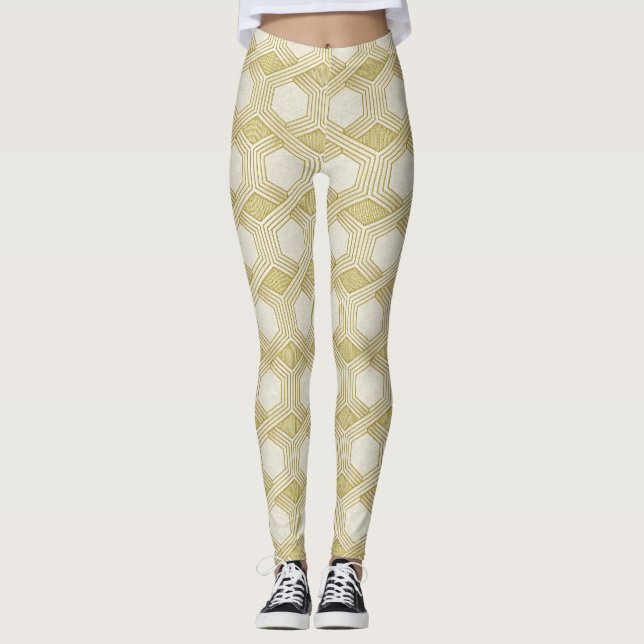 Luxurious Gold Hexagon Pattern - Marble Texture Leggings (Vorderseite)