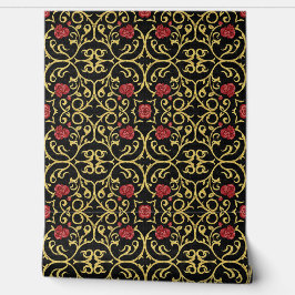 Luxurious gold leafed red rosette design tapete