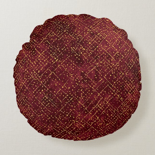 Luxurious Gold Maroon Pixels , Elegant, Modern Rundes Kissen (Vorderseite)