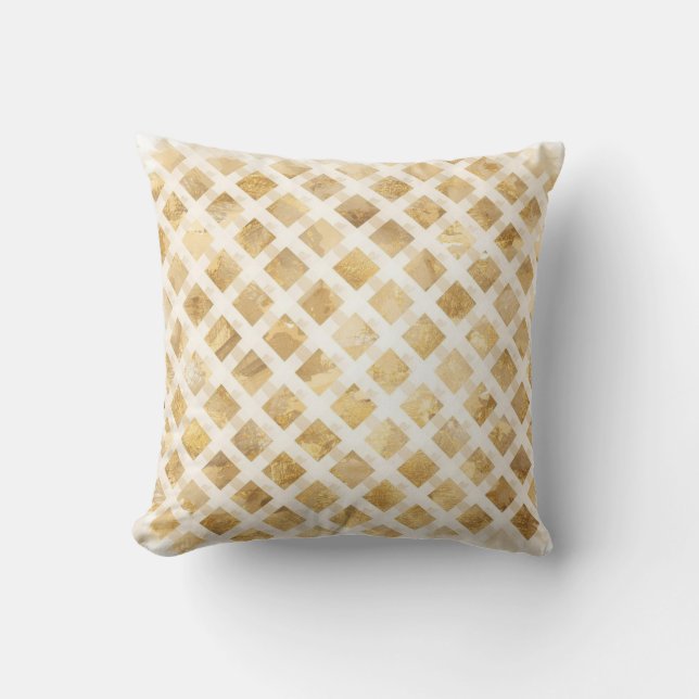 Luxurious, Gold White Lattice Pattern, Crisscross Kissen (Vorderseite)