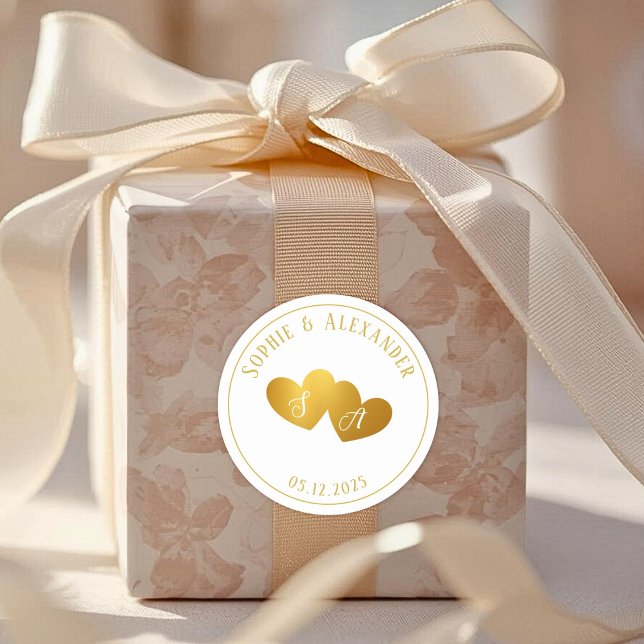 Luxurious Gold White Monogram Wedding Favor Gift Runder Aufkleber (Luxurious Gold White Monogram Wedding Favor Gift Classic Round Sticker)