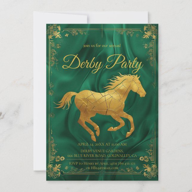 Luxurious Golden Horse Derby Party Invitation with Einladung (Vorderseite)