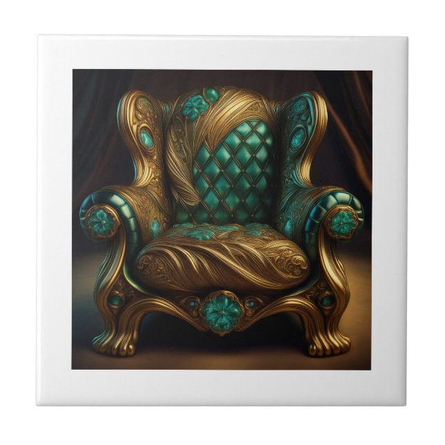 Luxurious Green And Gold Armchair Fliese (Vorderseite)