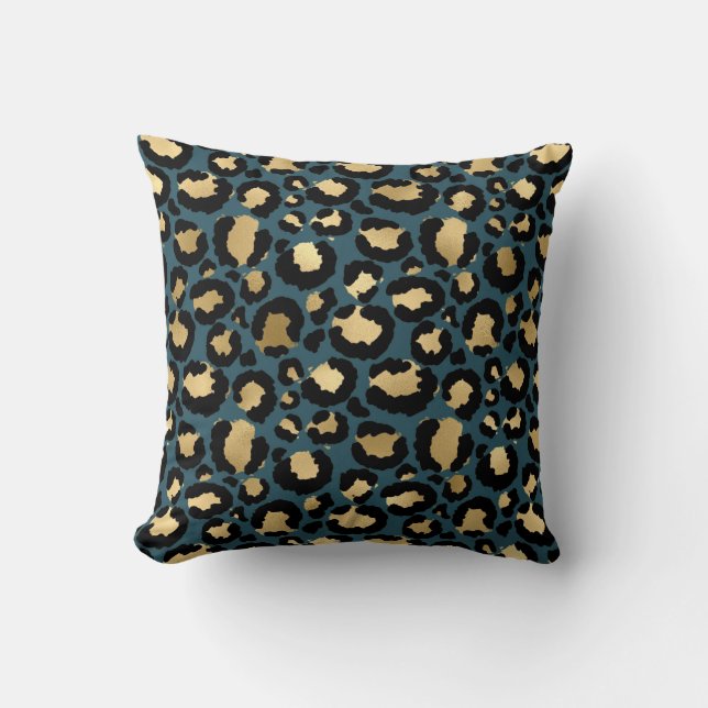 Luxurious Leopard Spots Dark Blue Wild Glam Kissen (Vorderseite)