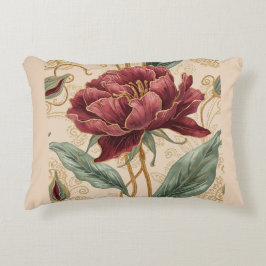 Luxurious, Maroon ,Gold Flowers Design Art Dekokissen