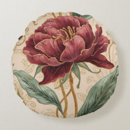 Luxurious, Maroon Gold Flowers Design Art Rundes Kissen