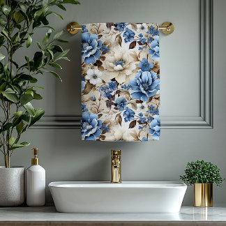 Luxurious Navy Blue Gold Flowers Bath Towel Badhandtuch Set