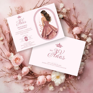 Luxurious Pink Oval Frame Charming Quinceañera Einladung
