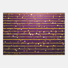 Luxurious Purple & Gold Stripe and Dot Christmas  Geschenkpapier Set
