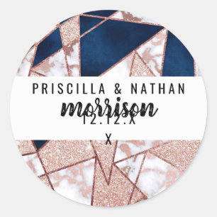 Luxurious Rose Gold Glitter Geometric Marble Runder Aufkleber