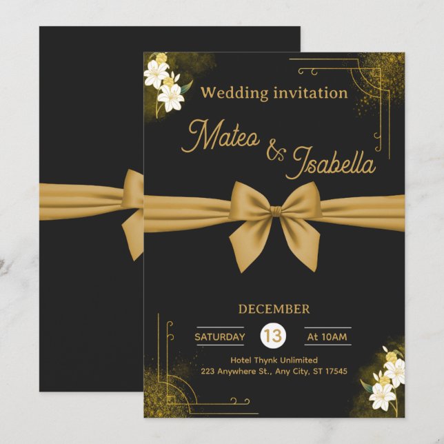 Luxurious wedding invitation in gold einladung (Vorne/Hinten)