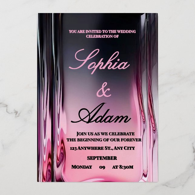 Luxury 3D Pink Glossy Wedding Invitation (Recto)