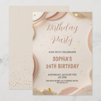 Luxury Abstract Beige & Rose Gold Birthday Party  Einladung