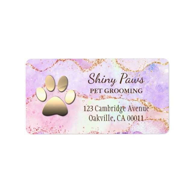 Luxury Agate Glitzer Dog Paw Pet Grooming Adressaufkleber (Vorne)