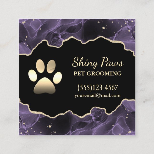 Luxury Agate Glitzer Dog Paw Pet Grooming Quadratische Visitenkarte (Vorderseite)