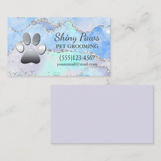 Luxury Agate Glitzer Dog Paw Pet Grooming Visitenkarte (Vorne/Hinten)
