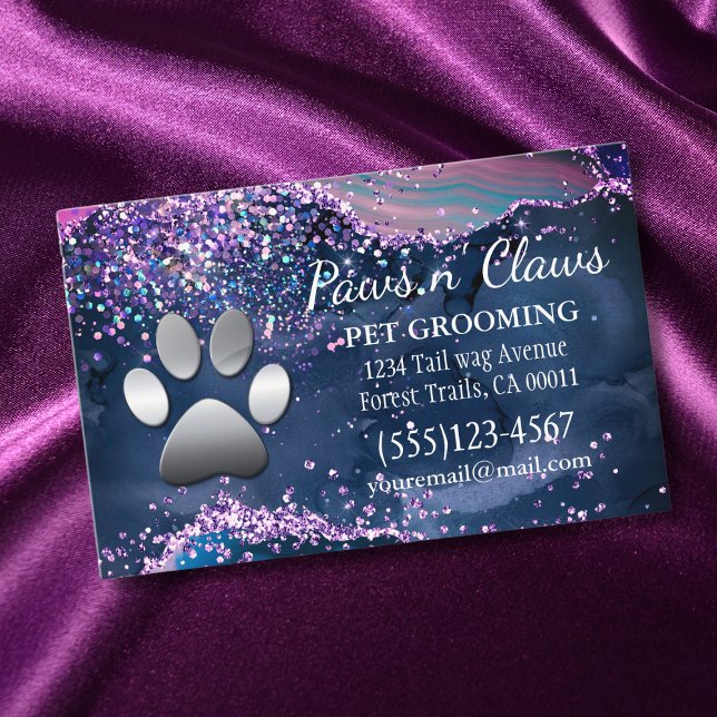 Luxury Agate Glitzer Dog Paw Pet Grooming Visitenkarte (Von Creator hochgeladen)