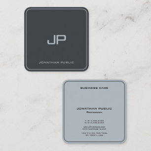 Luxury Anthracite Gray Elegant Silver Monogram Quadratische Visitenkarte
