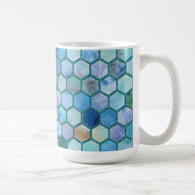 Luxury Aqua Blue Wabenmuster Kaffeetasse (Rechts)