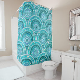 Luxury Aqua Glitzer Dots and Circles Duschvorhang