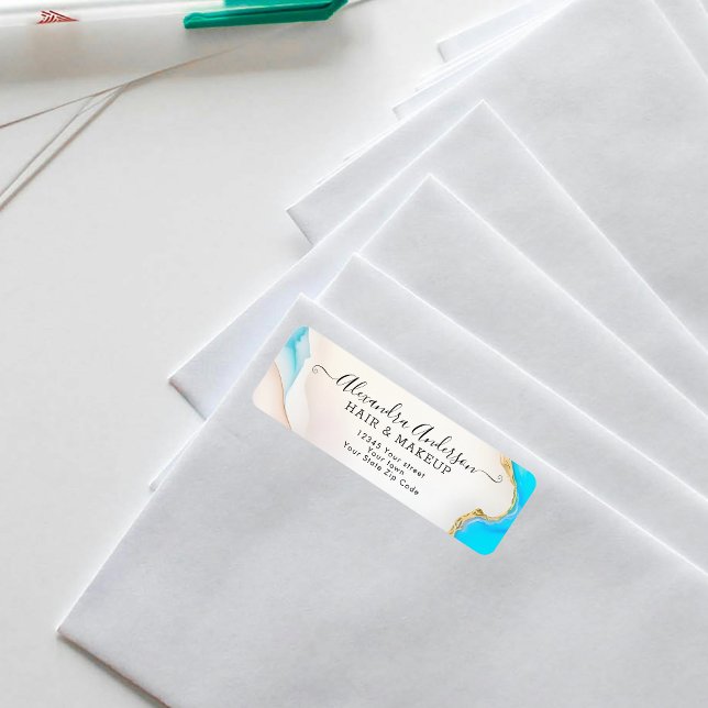 Luxury Aqua Gold Marble Holographische Rücksendead (Luxury Aqua Gold Marble Holographic Return Address Label)