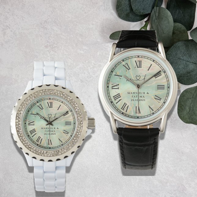 Luxury Aqua Marbled Men's Black Leather Strap Armbanduhr (Von Creator hochgeladen)