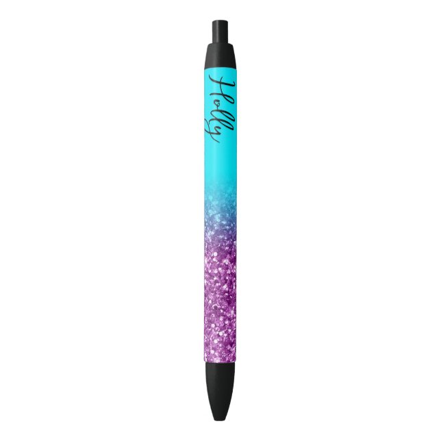 Luxury Aqua und Royal Lila Glitzer Ombre Kugelschreiber (Vorderseite Vertikal)