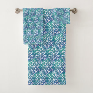 LUXURY AQUAMARIN GREEN WHITE DAHLIA BADEZIMMER TOW BADHANDTUCH SET