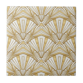 Luxury Art Deco Sunburst Infinite Pattern - Cream  Fliese