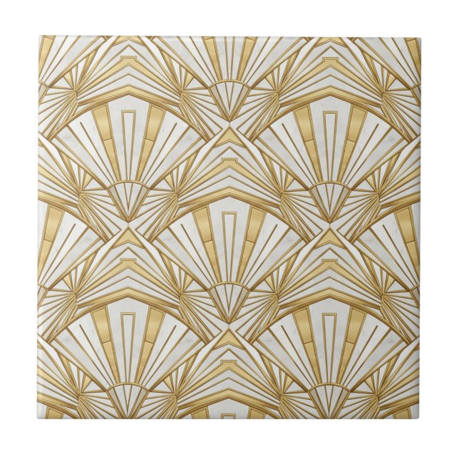 Luxury Art Deco Sunburst Infinite Pattern - Cream  Fliese (Vorderseite)