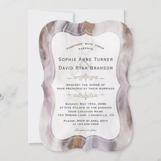 Luxury Aurum Lila Marble Wedding Einladung (Vorderseite)