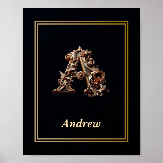 Luxury Baroque Letter A Monogram Poster  (Vorne)